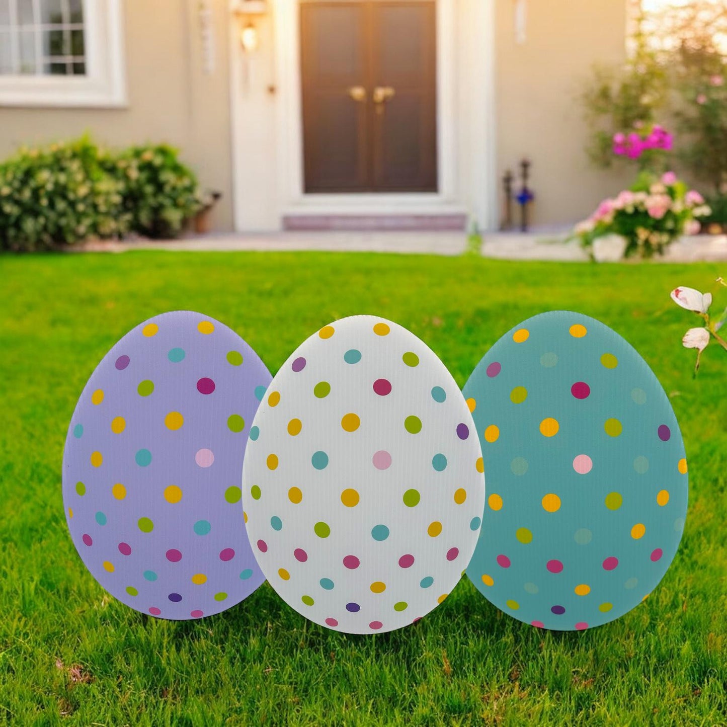 Easter Egg Yard Signs: Set of 3 Outdoor Lawn Decorations