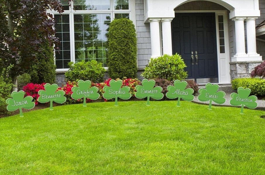 Personalized St. Patrick's Day Clover Outdoor Lawn Decor: Custom Name Art