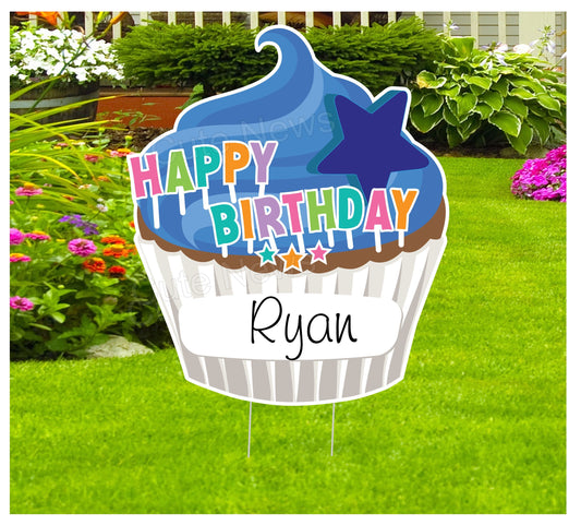 Personalized Cupcake Birthday Yard Sign Decoration - Honk Its My Birthday