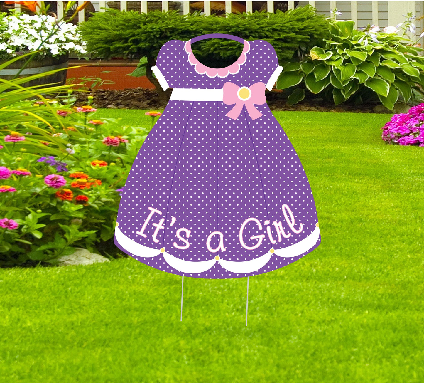 Personalized It's a Girl Yard Sign: Pink Dress, Baby Birth Announcement