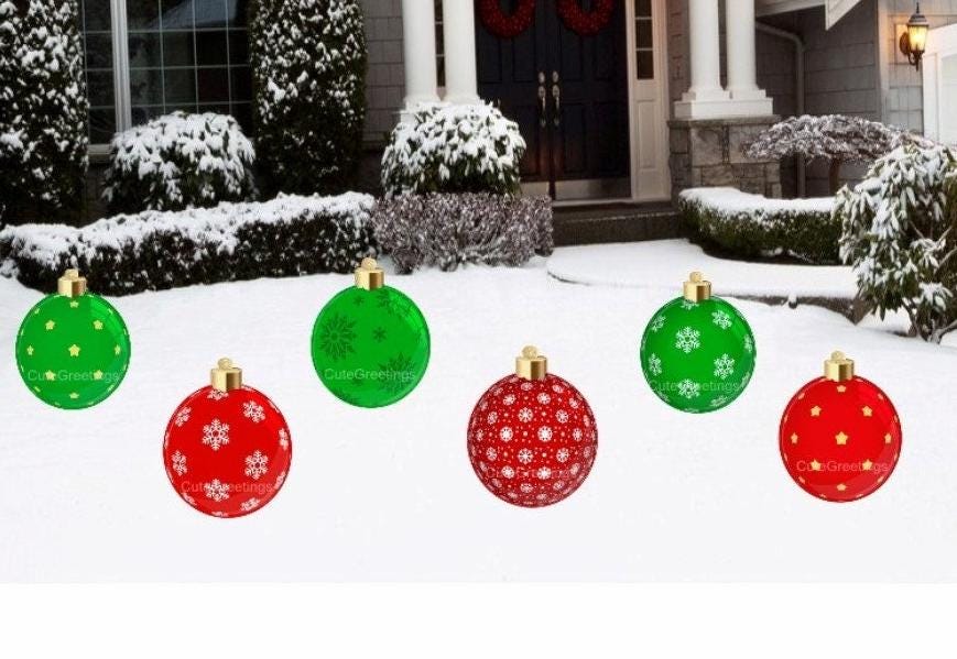 Outdoor Christmas Ornament Yard Sign Set: Winter Holiday Lawn Decor