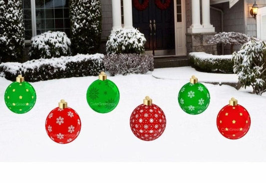 Outdoor Christmas Ornament Yard Sign Set: Winter Holiday Lawn Decor