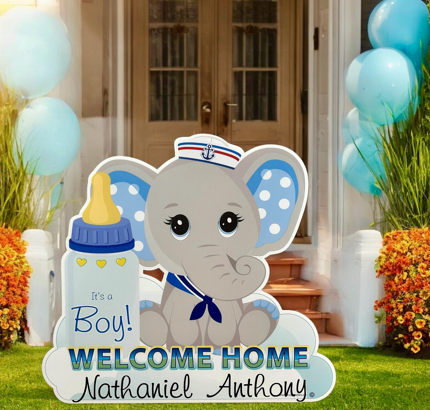 Welcome Home Baby Elephant Yard Sign, Custom Its a Boy or Girl, Personalized Baby Birth Announcement, Newborn Stork Decoration, Unisex Art