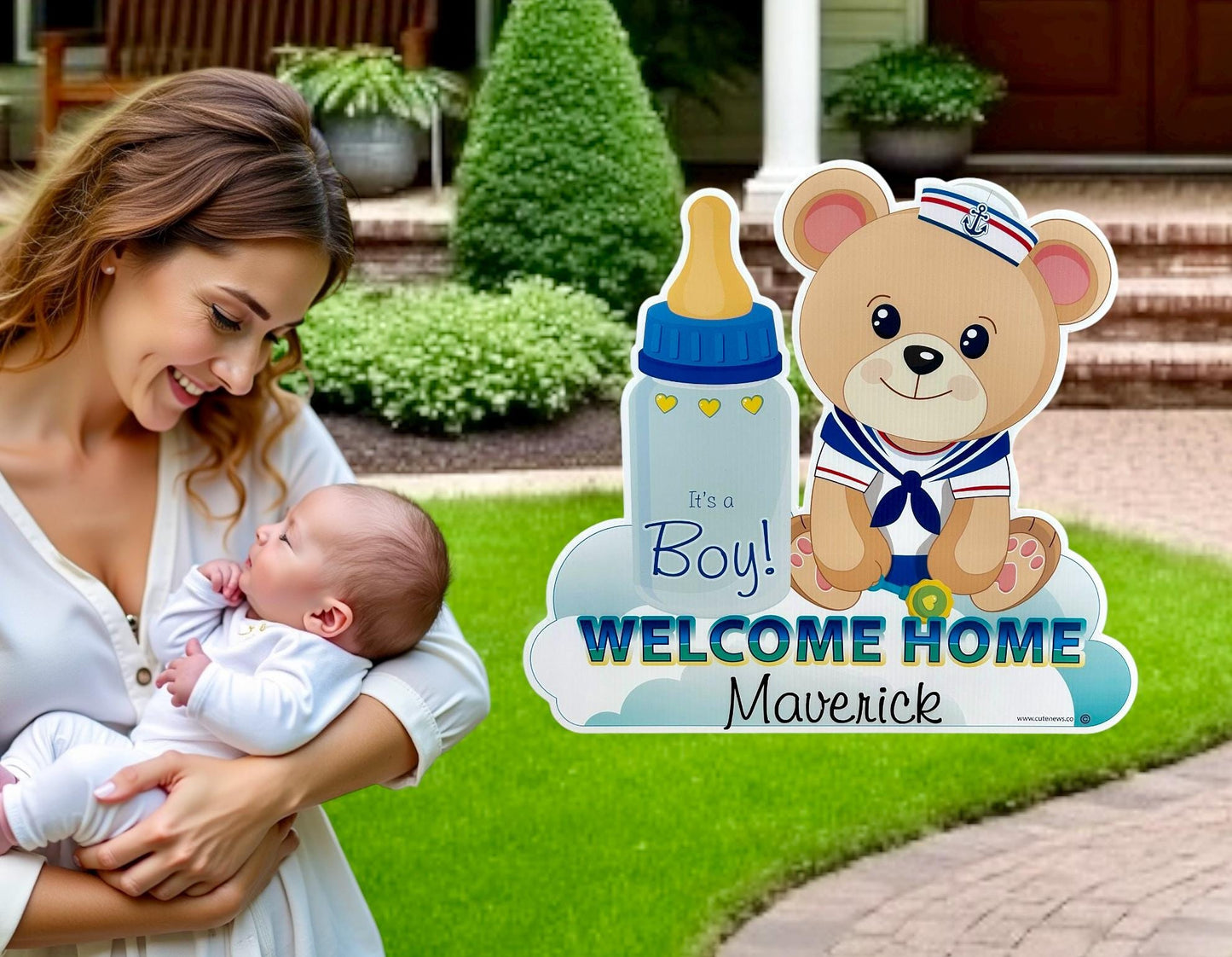 Welcome Home New Baby Teddy Bear or Elephant Yard Sign, Custom Name It's a Girl, Personalized Lawn Birth Announcement, Newborn Decoration