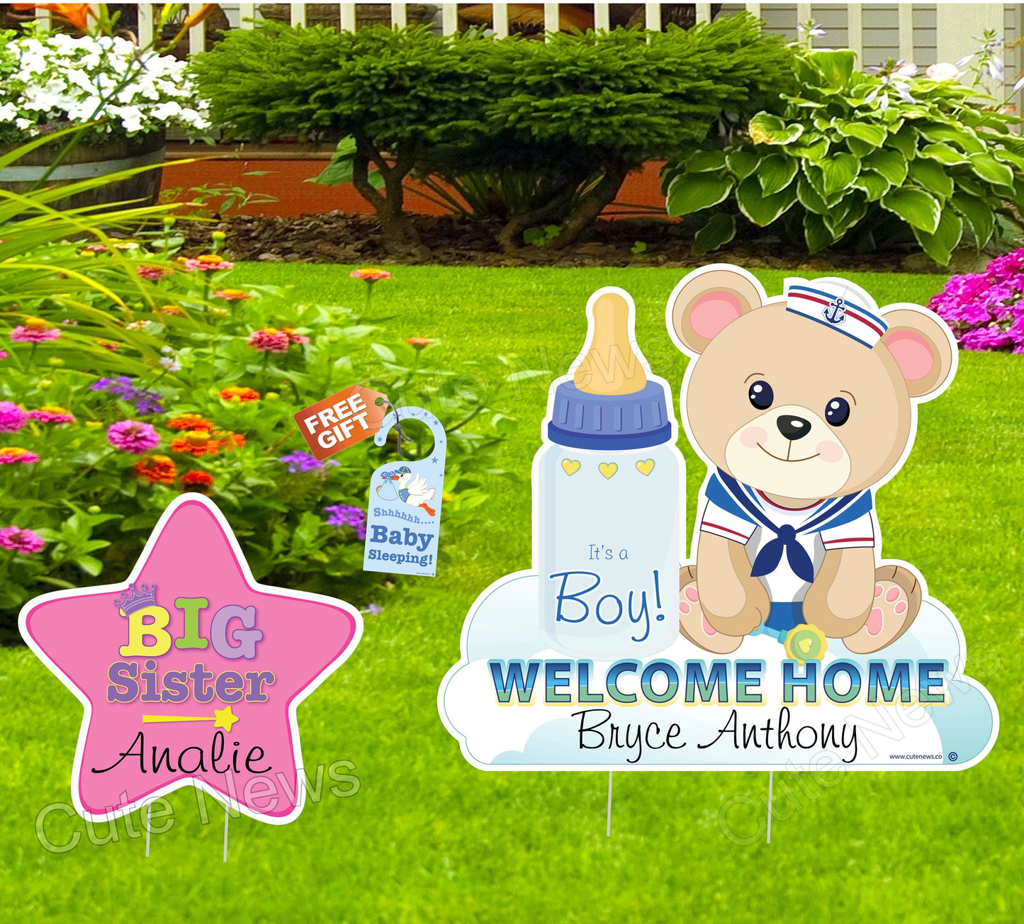 Custom Newborn Baby Sign, Welcome Its a Boy Birth Announcement Door Hanger Stork Bundle, Hospital Delivery Girl Decoration, BabyShower Gift