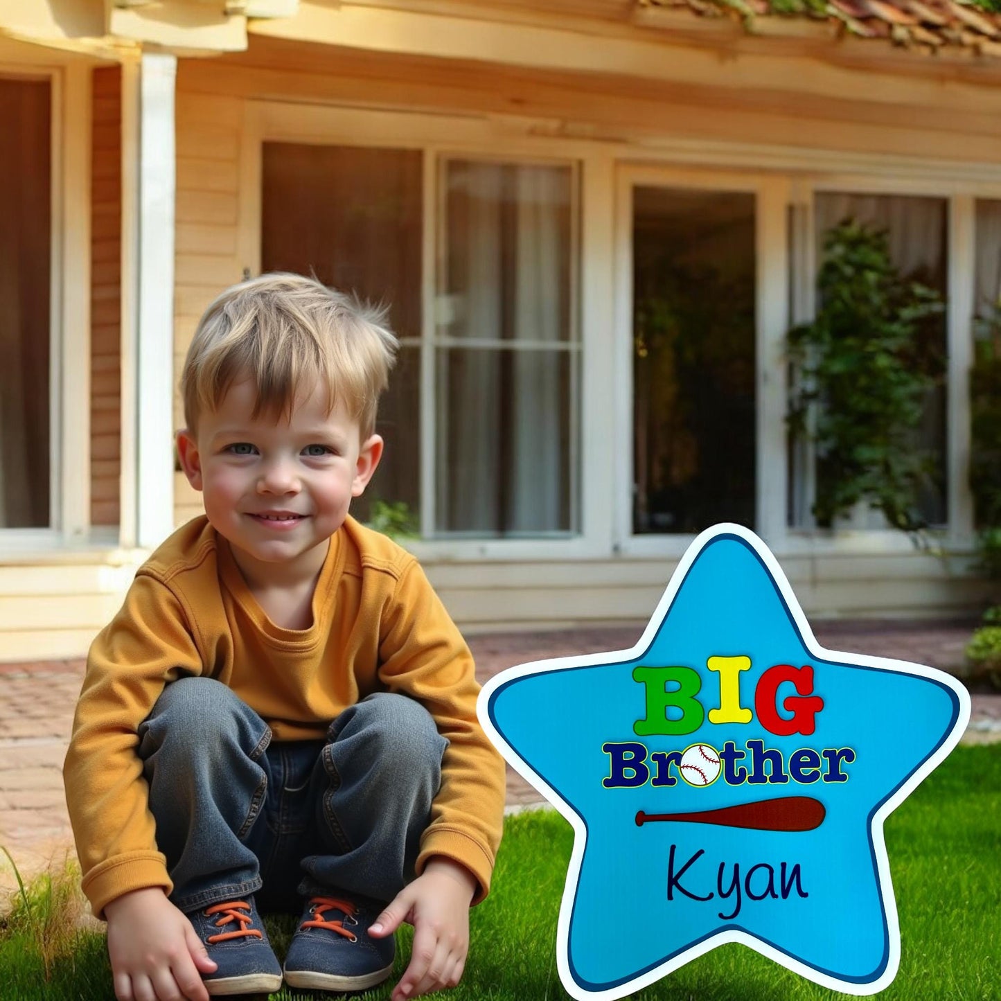 Custom Big Brother & Sister Star Signs: Baby Announcement Yard Decoration Set