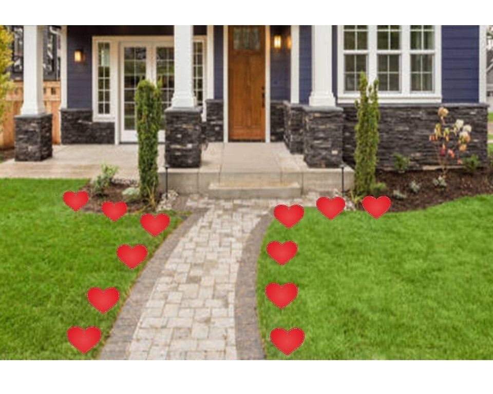 Red Heart Yard Signs: Valentine's Day Lawn Decor, Set of 14