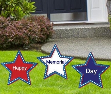 Patriotic Star Yard Signs: Red, White & Blue 4th of July Outdoor Lawn Decor