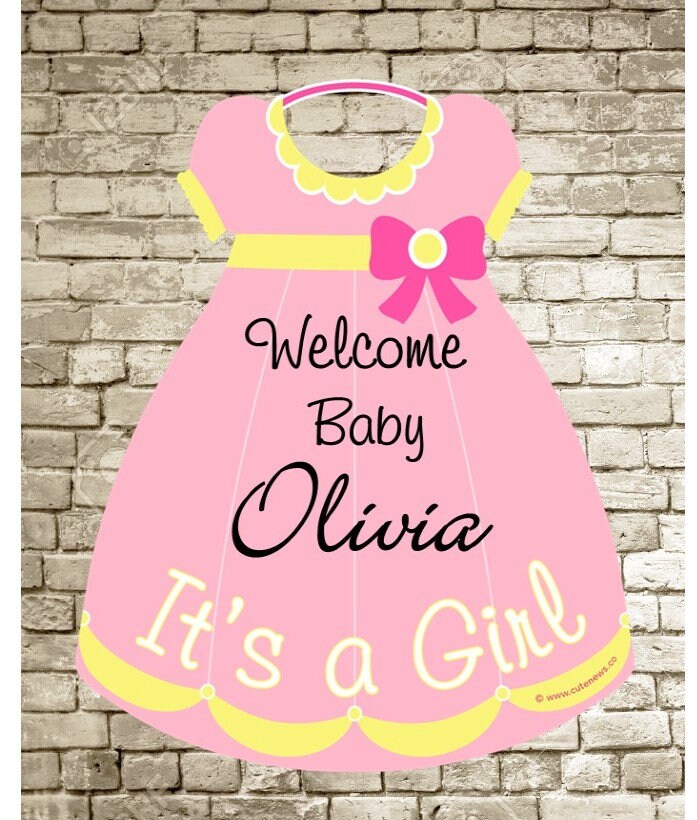 Welcome Baby Girl Door Hanger: Pink Dress Announcement