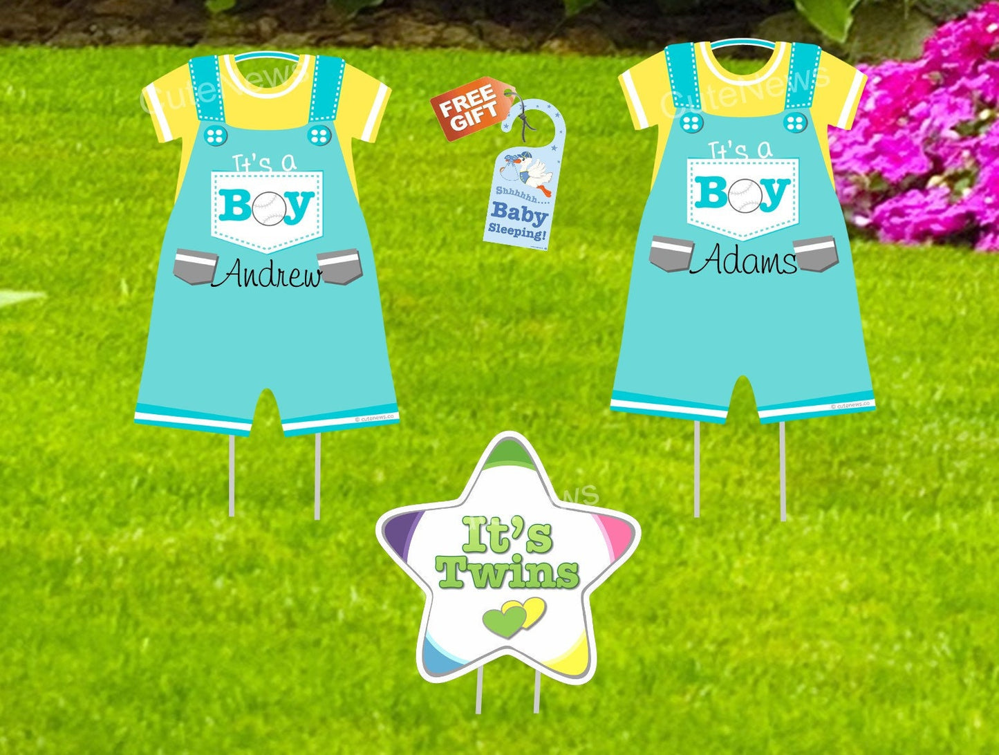 Custom Twin Baby Birth Announcement Yard Signs: Welcome Home Decoration