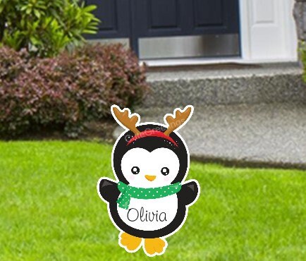 Personalized Penguin Christmas Yard Sign: Holiday Lawn Outdoor Decoration