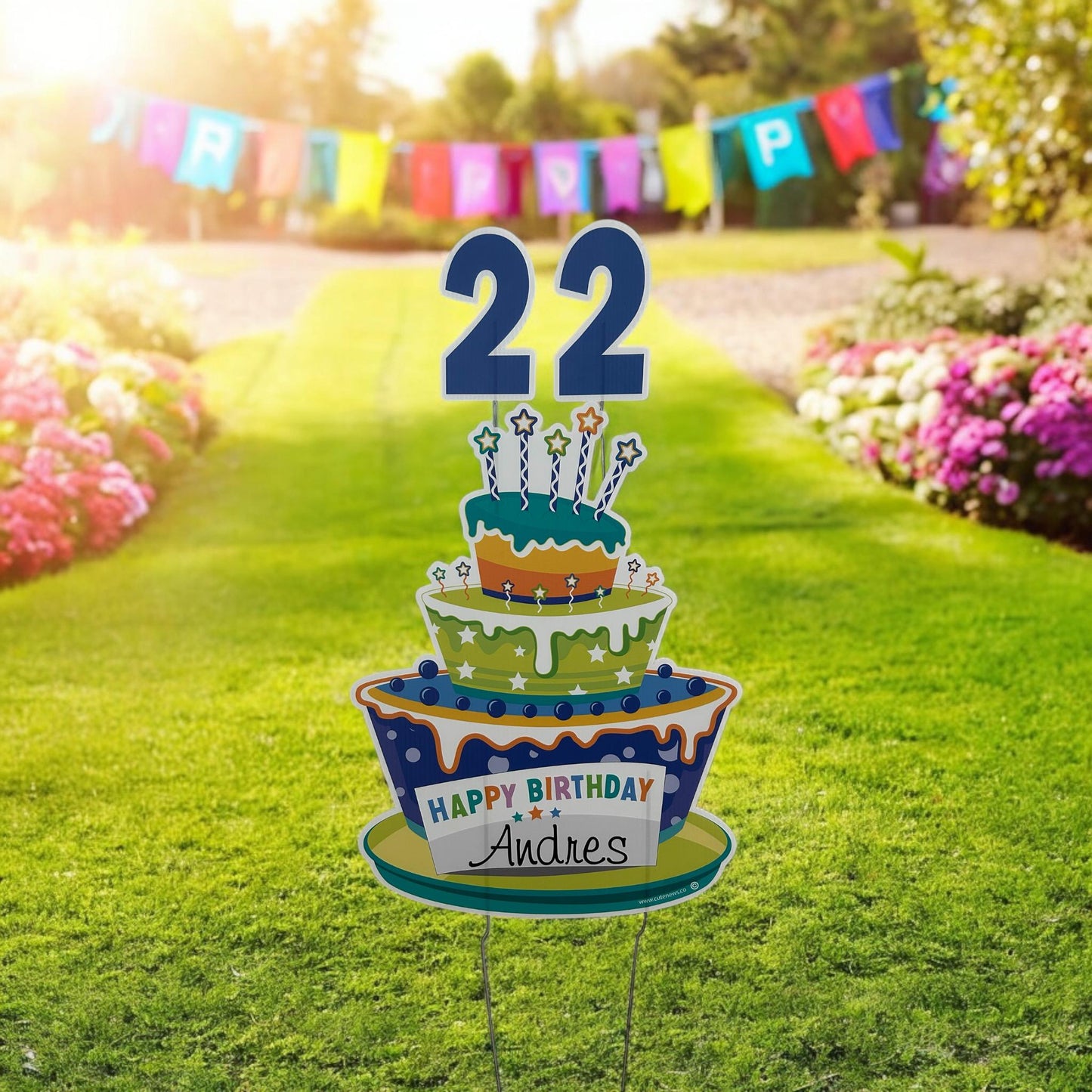Personalized Happy Birthday Cake Yard Sign: Outdoor Party Decoration