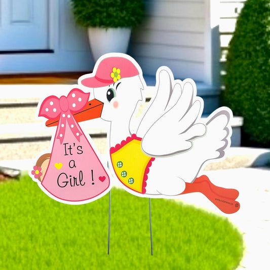 Stork Yard Sign: Baby Shower Decoration, Newborn Arrival - Welcome Home Baby Girl or Boy