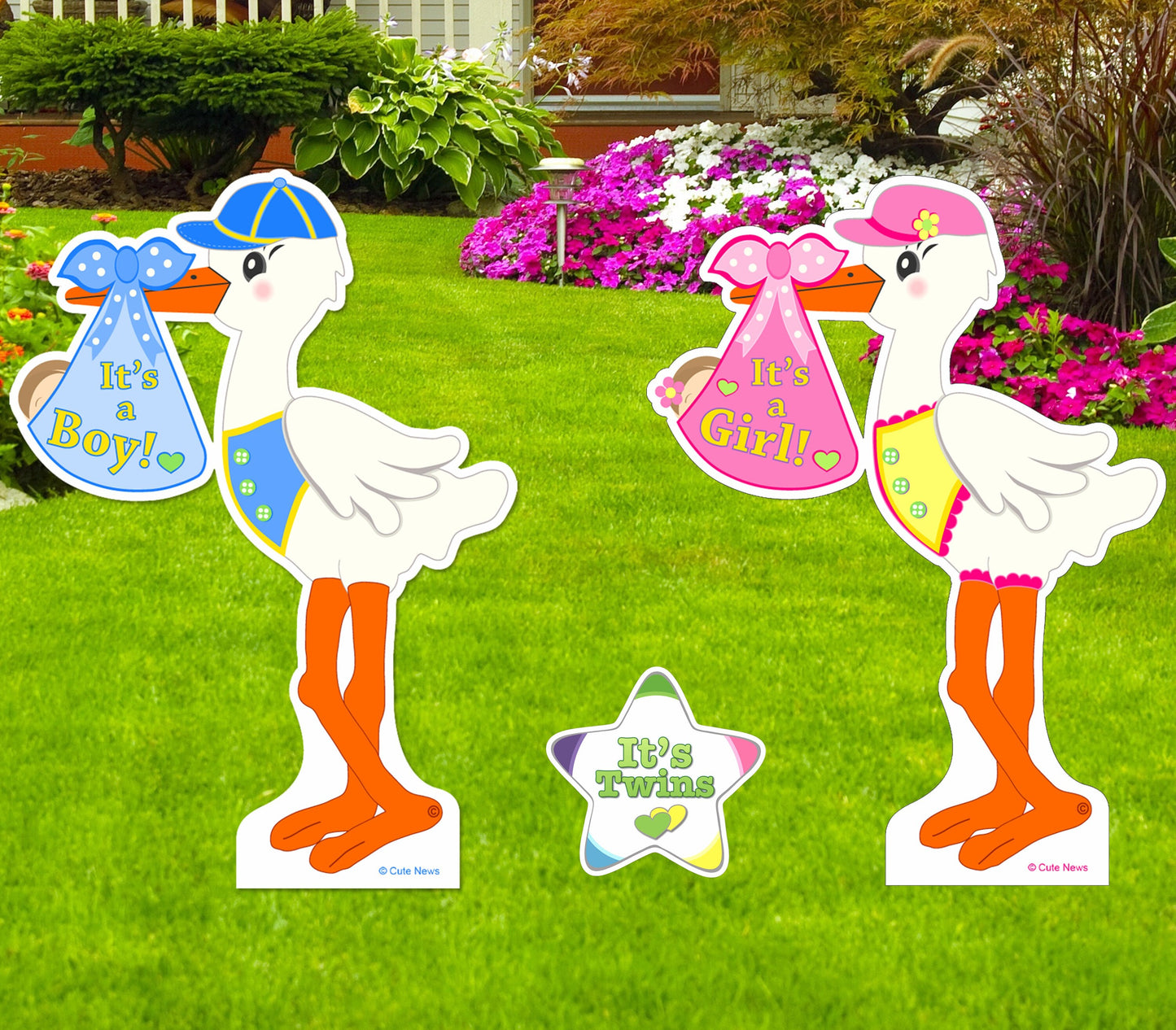 Twin Stork Yard Signs: Baby Announcement, Welcome Home Decoration