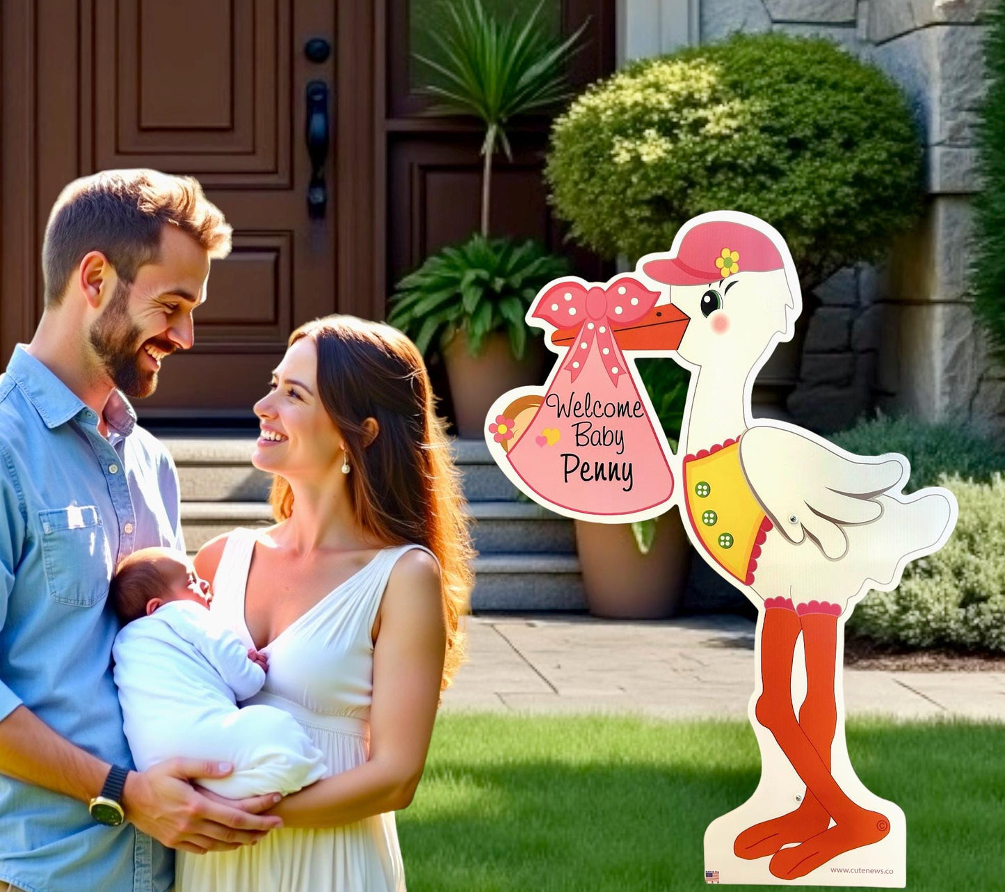 Welcome New Baby Yard Stork Sign, Custom Name Its a Girl Personalized Lawn Birth Announcement, Newborn Arrival Signs Gender Reveal 4 ft tall