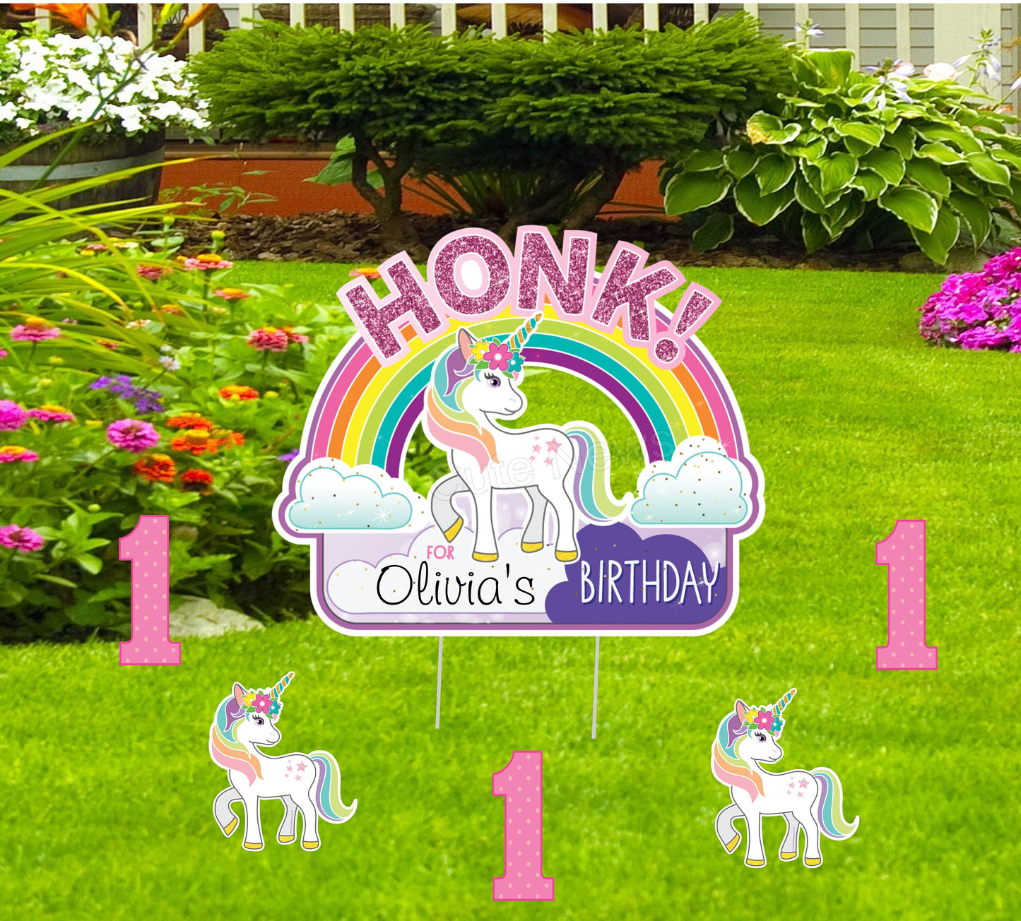 Personalized Unicorn 1st Birthday Yard Sign: Pastel Party Decor