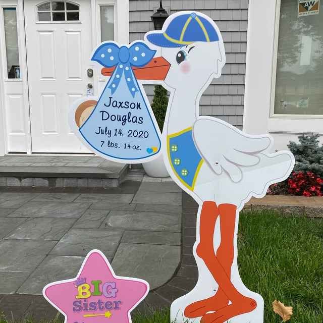 New Baby Boy Yard Stork Sign Kit, Custom Newborn Signs, Lawn Birth Announcement, Welcome It's a Girl Shower, Big Brother Gift, 4 ft tall