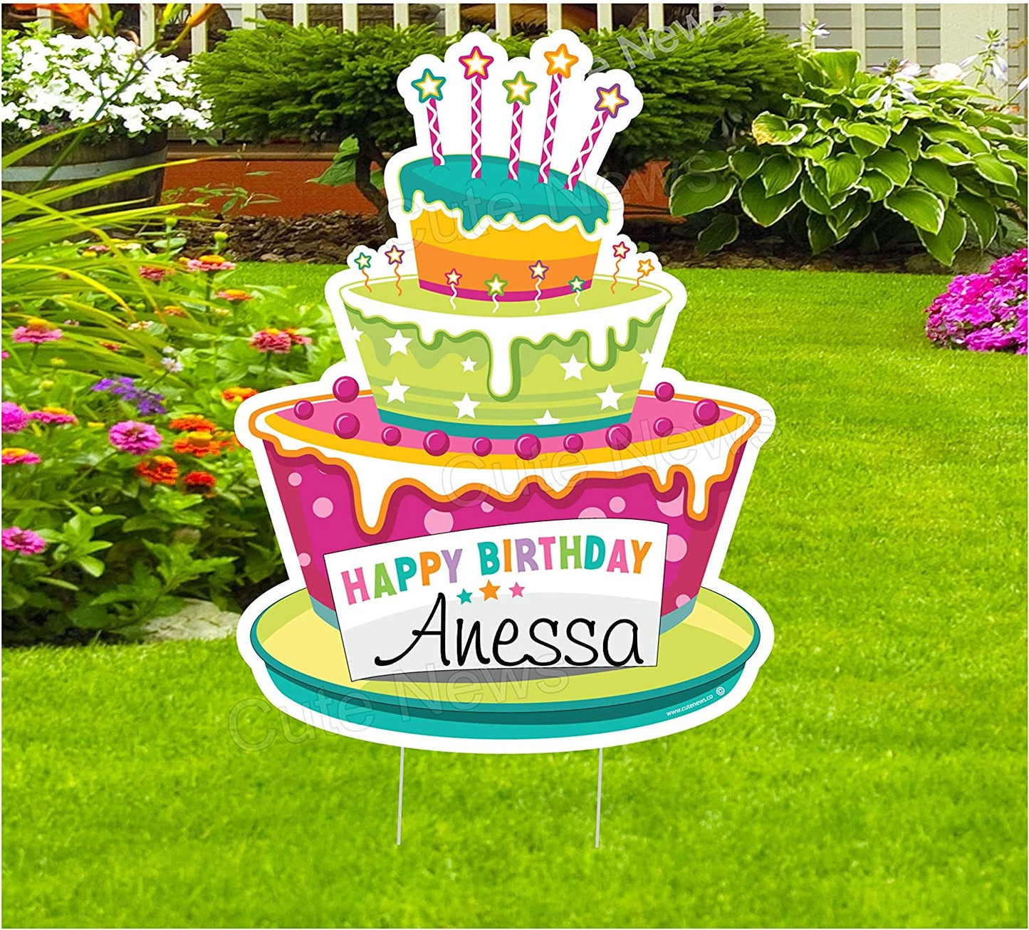 Happy Birthday Cake Yard Sign, Outdoor Party Decoration, Custom Lawn Banner – Birthday Gift for Him or Her – Personalized Sign
