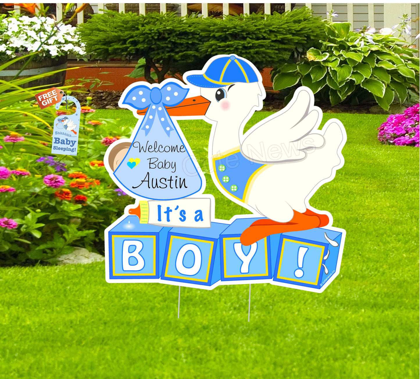 Welcome Home Baby Stork Yard Sign, Personalized Birth Arrival Announcement, Its a Girl Lawn Decor Custom Baby Banner Newborn, Shower Gift