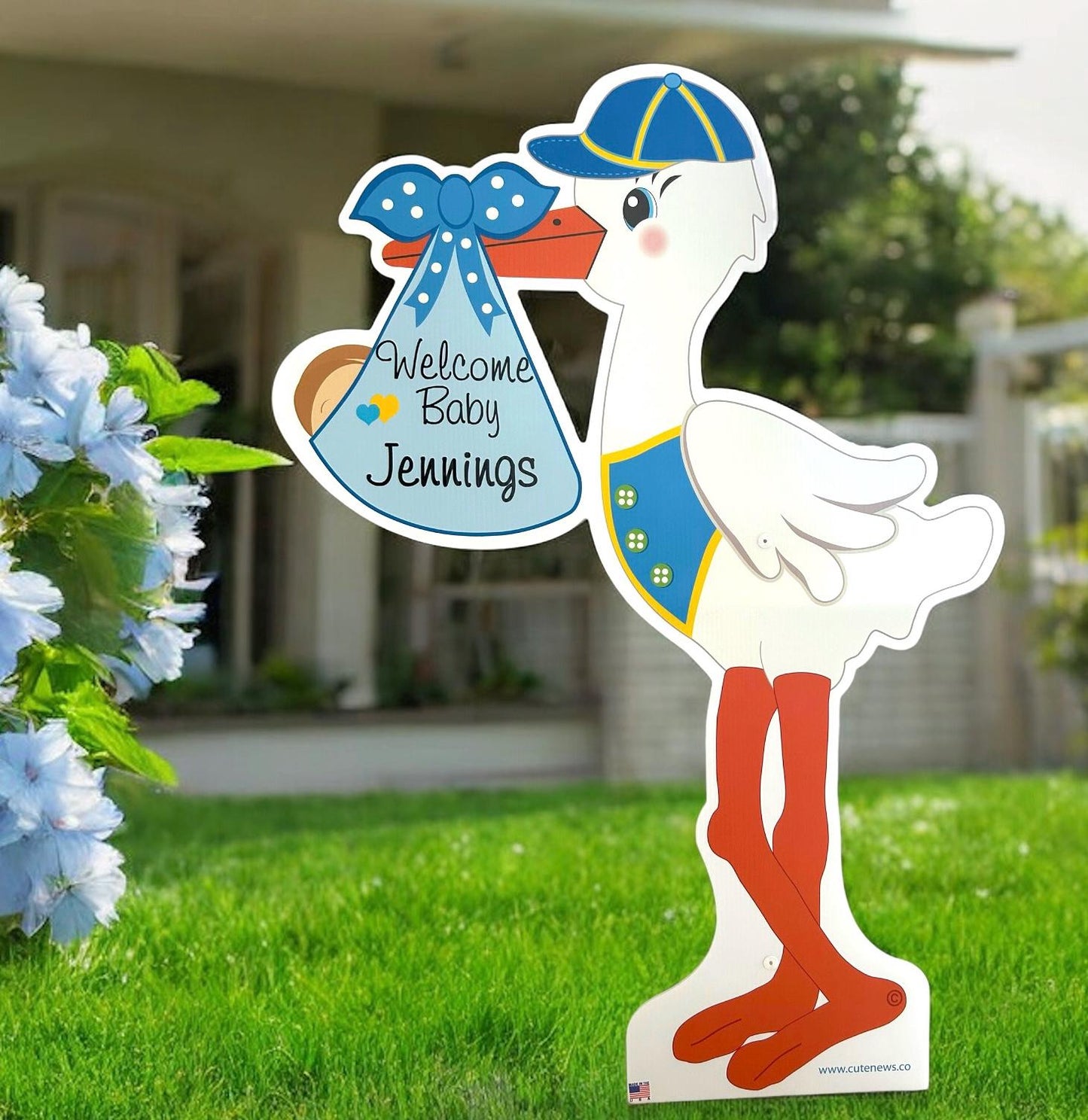 Welcome Home Baby, Yard Stork Sign, It's a Boy Stork Yard Sign, Personalized Baby Announcement, Newborn Birth Arrival Decoration, 4 ft tall