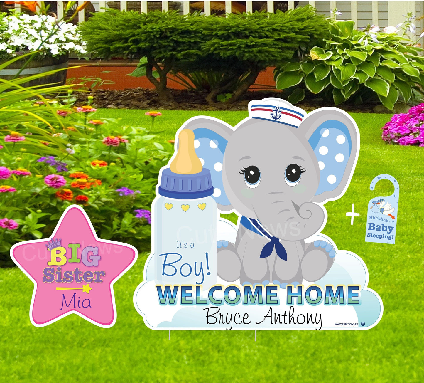 Personalized Baby Elephant Yard Sign: Newborn Arrival Announcement - Outdoor Lawn Decoration