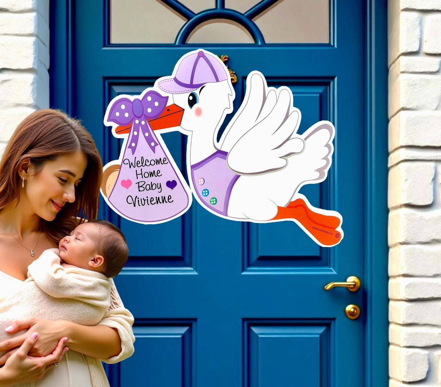 Personalized Stork Baby Announcement Sign: Welcome Home Door Decor