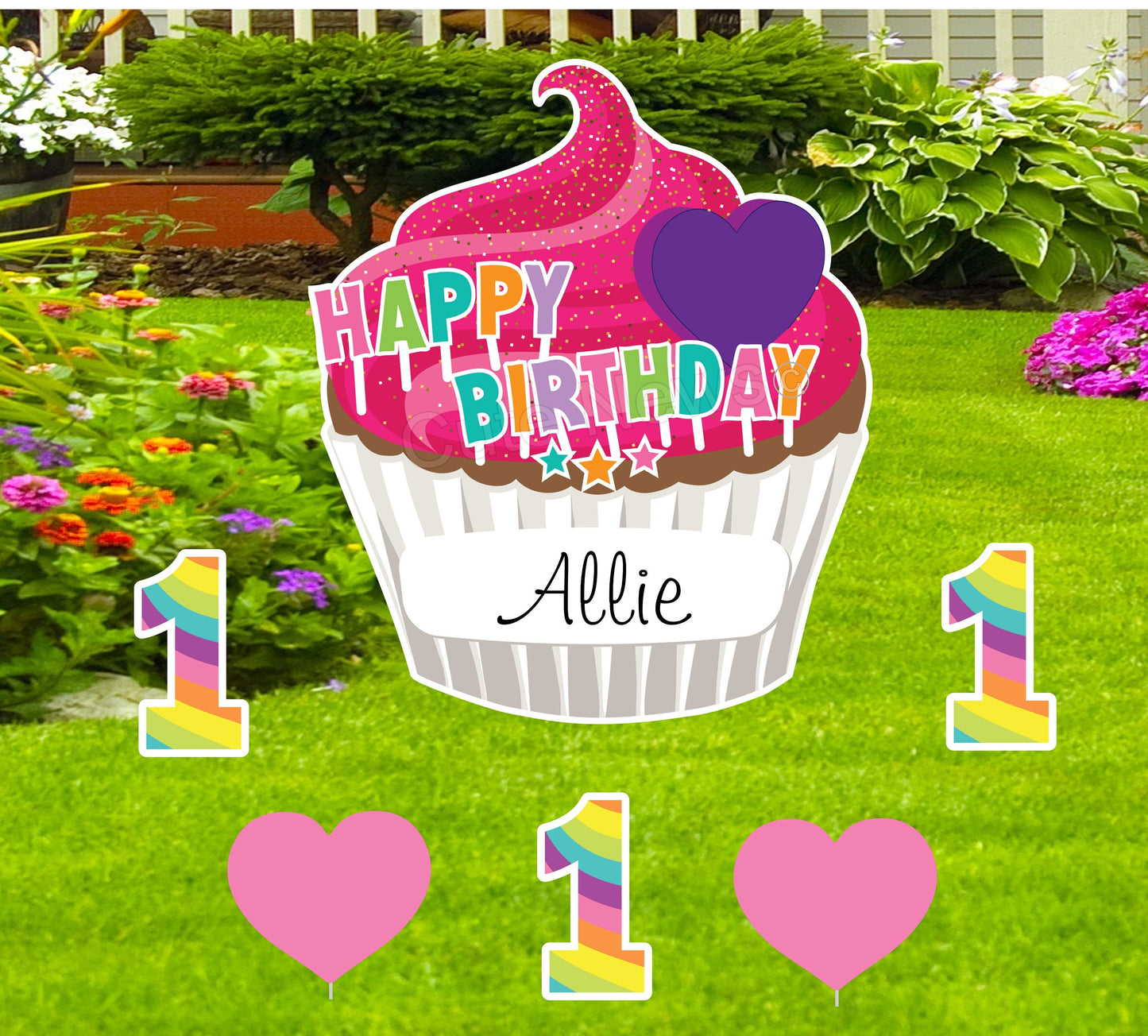 Personalized Cupcake Birthday Yard Sign: Outdoor Party Decor