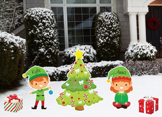 Personalized Christmas Yard Sign: Elf and Tree Lawn Decoration