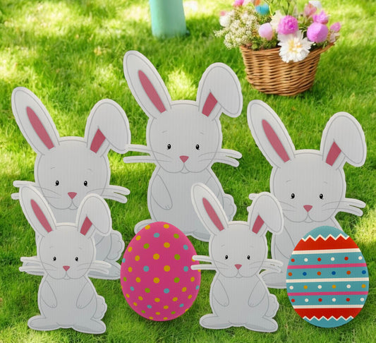 Easter Bunny Yard Signs: Spring Outdoor Lawn Decorations, Set of 7