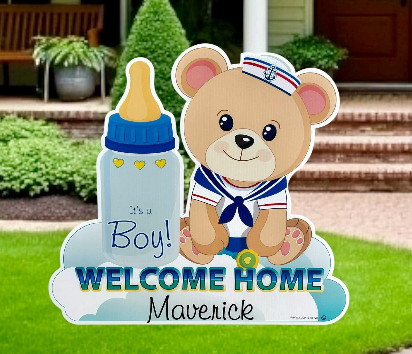 Teddy Bear Baby Yard Sign – Personalized Welcome Home Newborn Decor – Outdoor Birth Announcement – Shower Stork Gift for Boy or Girl