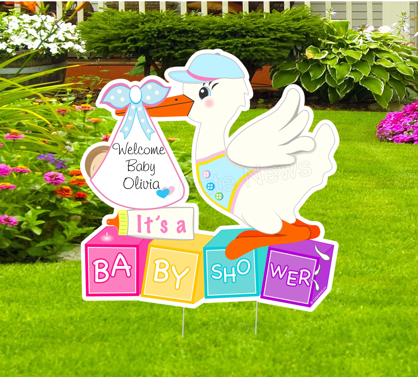 Stork Baby Shower Yard Sign: Gender Neutral Welcome Lawn Decor