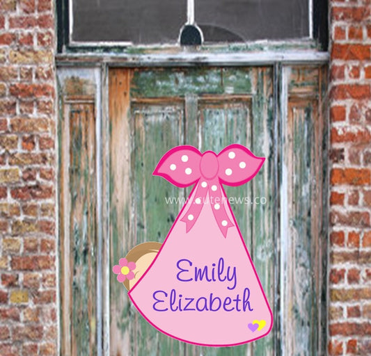 Personalized Stork Baby Announcement Door Hanger: It's a Girl or Boy Wreath - Welcome Home Newborn Baby Sign