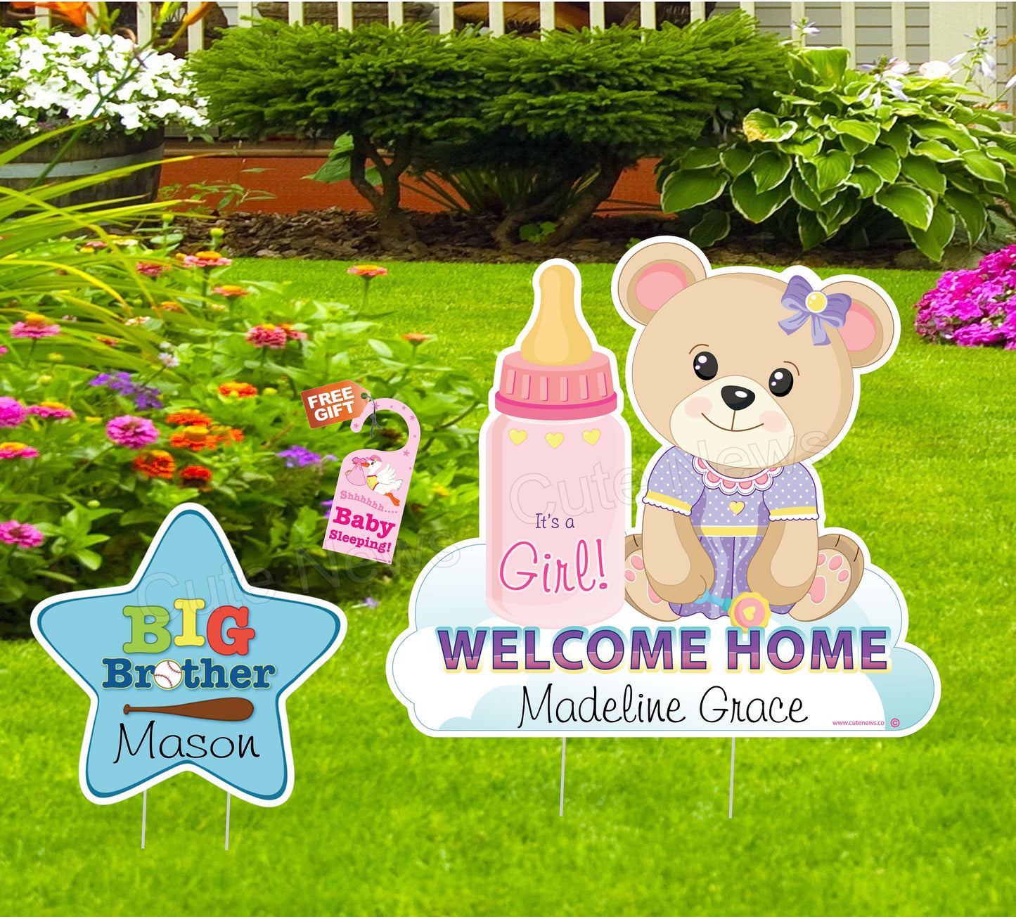 Custom Newborn Baby Sign, Welcome Its a Boy Birth Announcement Door Hanger Stork Bundle, Hospital Delivery Girl Decoration, BabyShower Gift