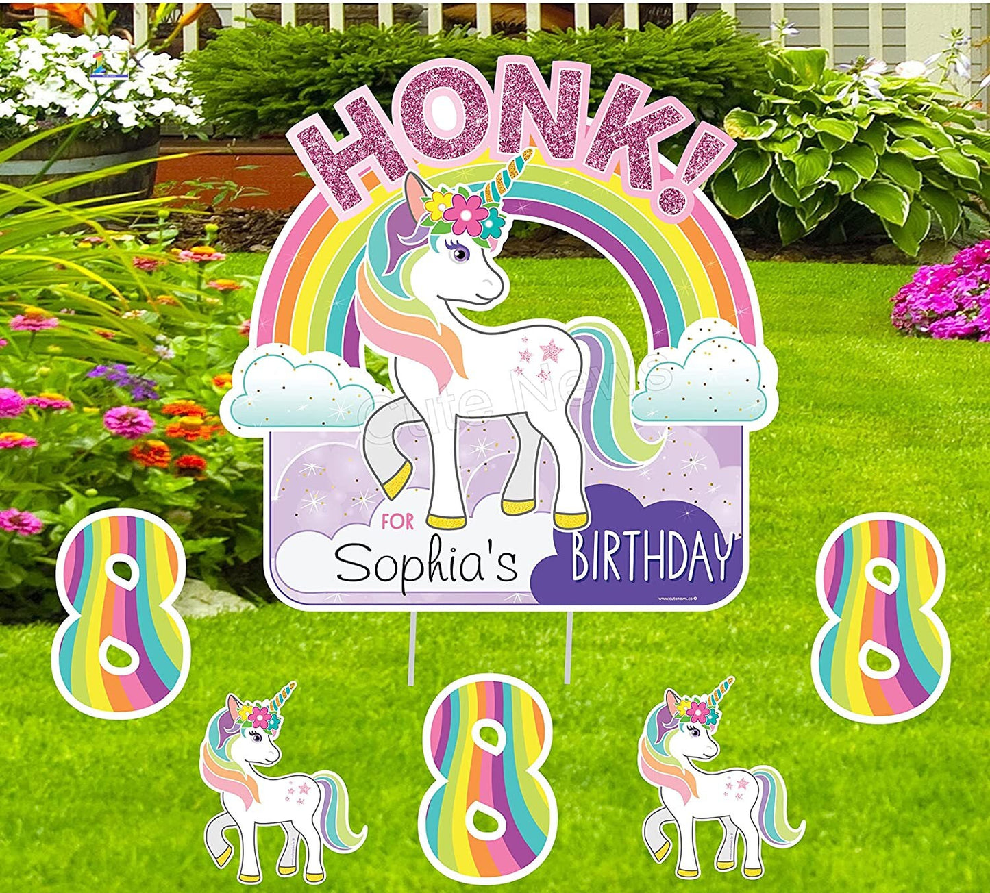 Personalized Unicorn Birthday Yard Sign: Custom Name, Rainbow Decor