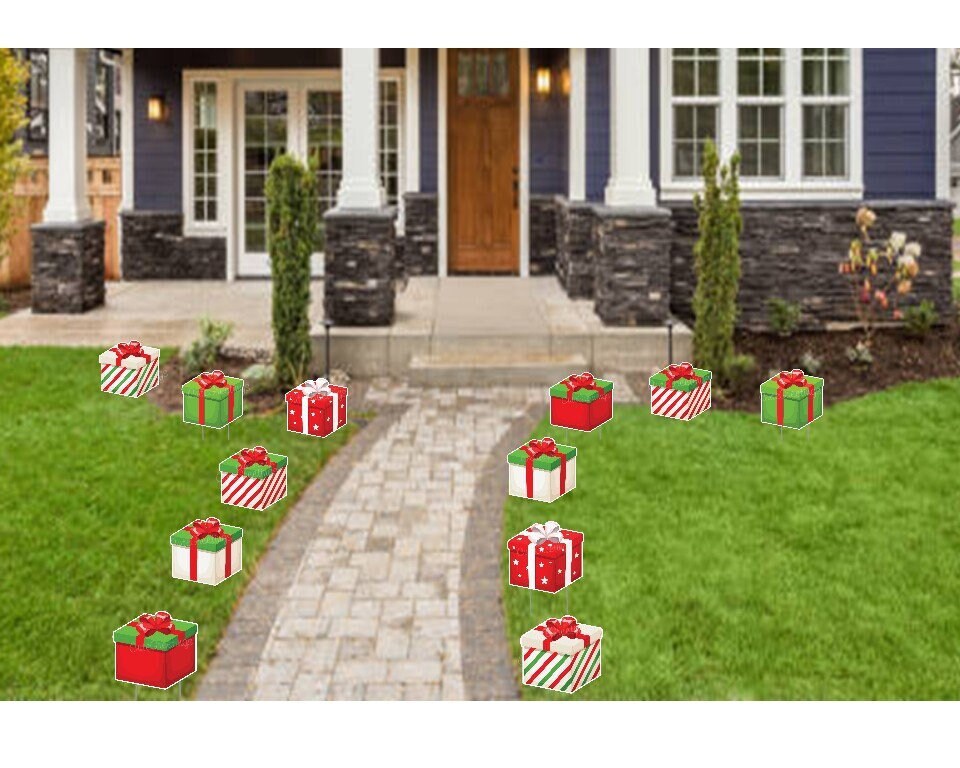 Christmas Tree Yard Sign Set: Holiday Lawn Decor, Snowman & Candy Cane