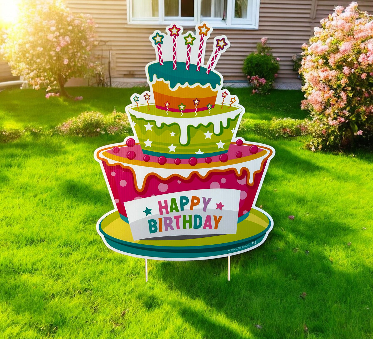 Personalized Birthday Cake Yard Sign: Custom Outdoor Party Decoration - Lawn Card
