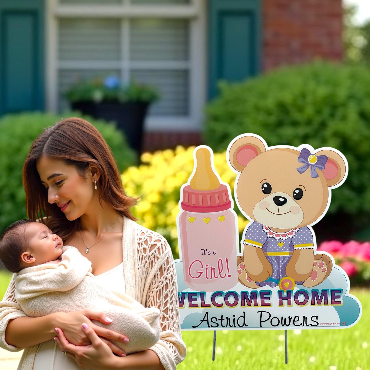 Welcome Home New Baby Teddy Bear or Elephant Yard Sign, Custom Name It's a Girl, Personalized Lawn Birth Announcement, Newborn Decoration