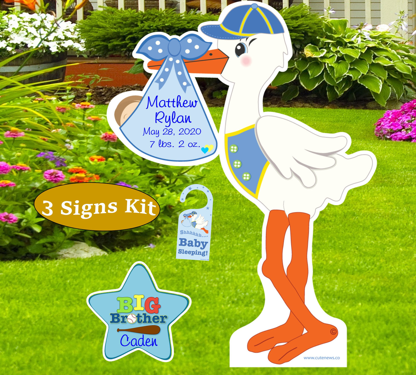 Welcome Baby Stork Yard Sign Kit: Sibling Sign & Door Hanger