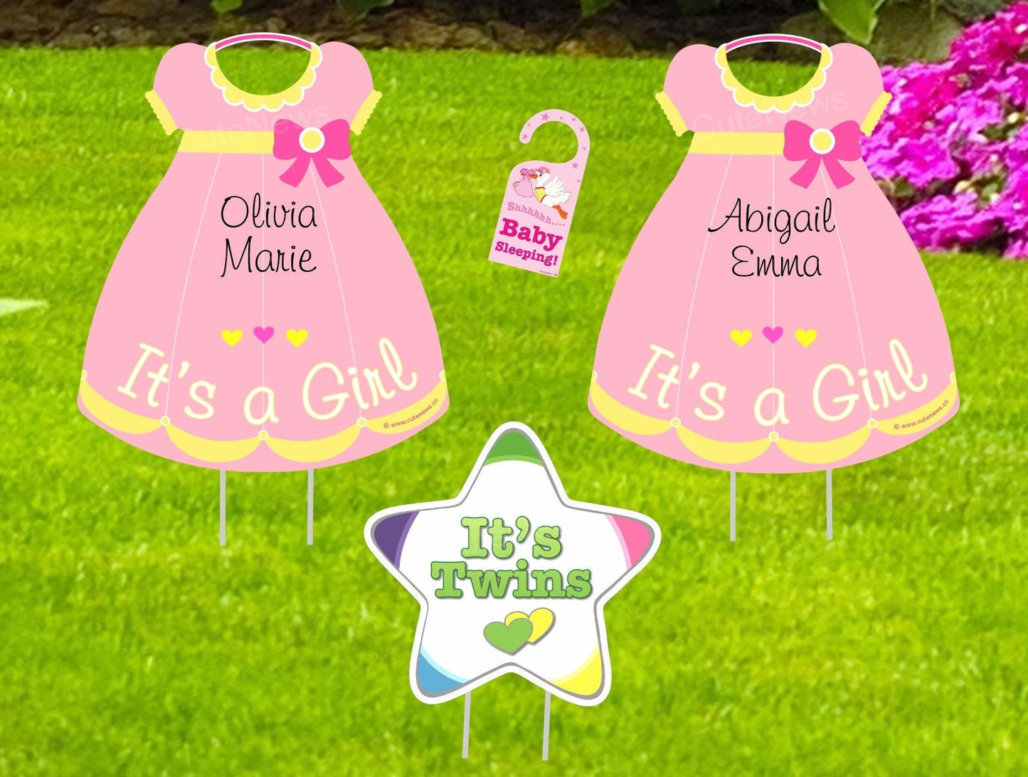 It's Twins Welcome Home Yard Sign: Baby Girl Dresses, Newborn Announcement