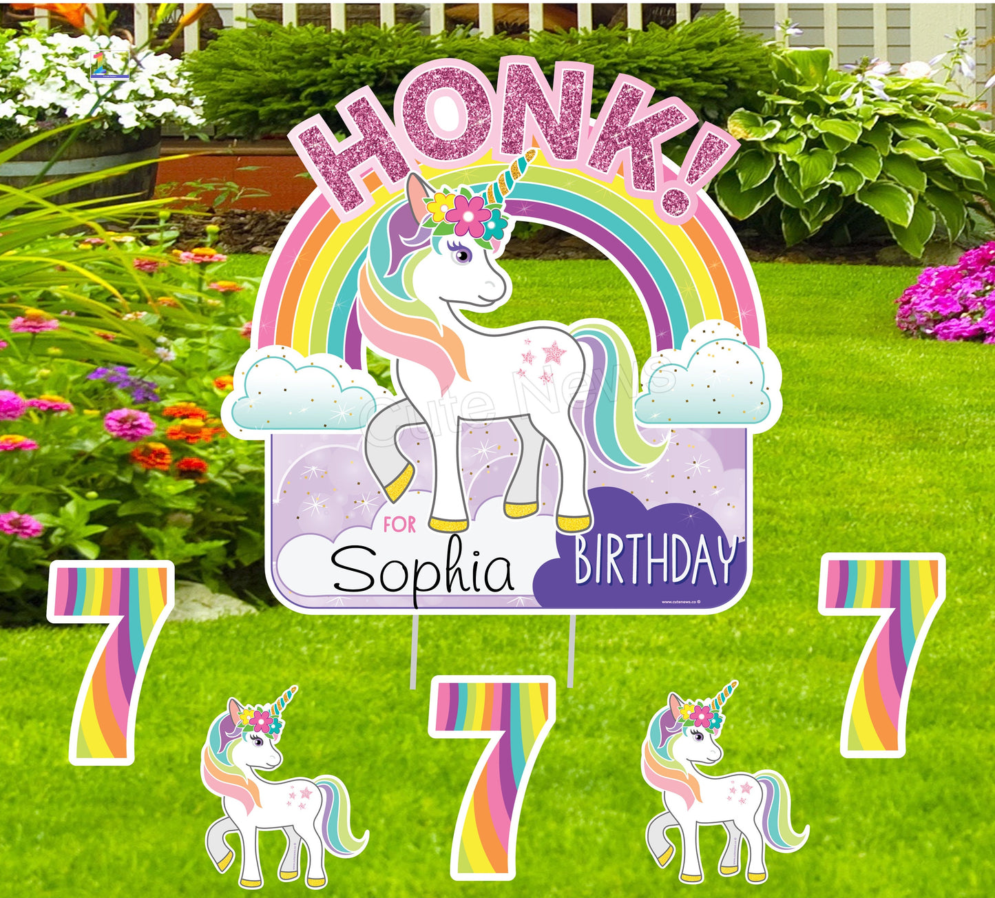 Personalized Unicorn Birthday Yard Sign: Rainbow Party Outdoor Decor