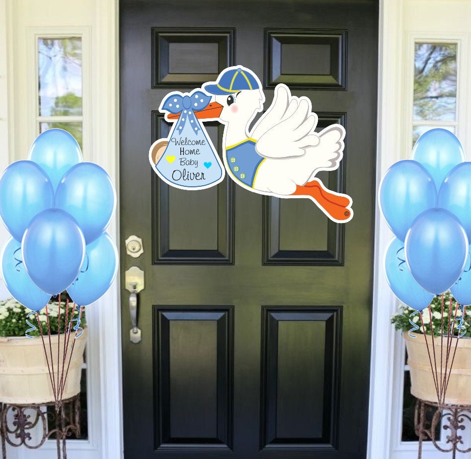 Custom Baby Stork Door Hanger: Welcome Home Announcement - Gender Neutral Outdoor Decor
