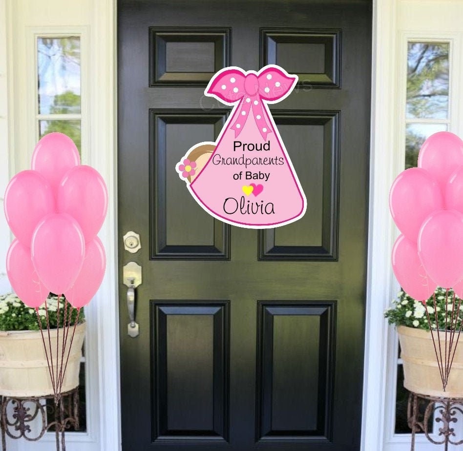 Proud Grandparents Stork Door Sign New Grandma Proud Grandpa Personalized Baby Stork Decoration Welcome Home Newborn Door Hanger Custom Gift