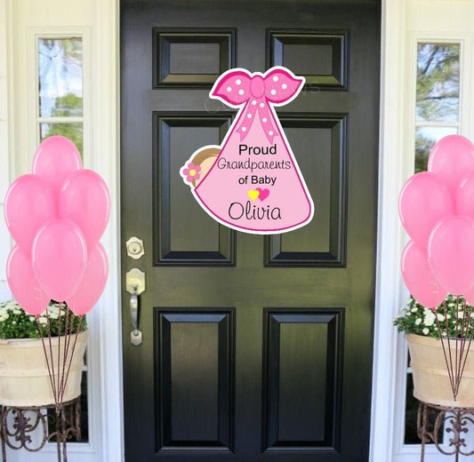 Proud Grandparents Stork Door Sign New Grandma Proud Grandpa Personalized Baby Stork Decoration Welcome Home Newborn Door Hanger Custom Gift