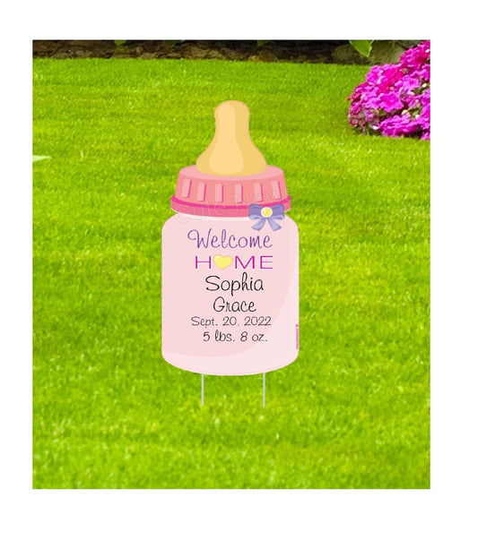 Welcome Baby Bottle Yard Sign: Birth Stats Announcement Decor