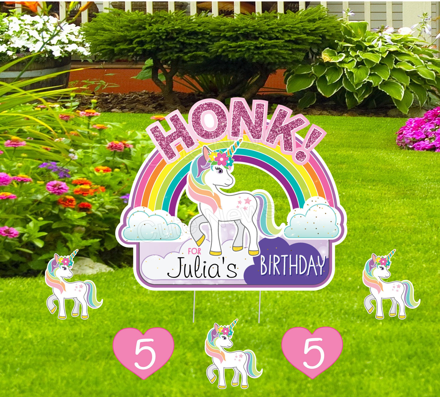 Personalized Unicorn Birthday Yard Sign: Rainbow Party Decoration
