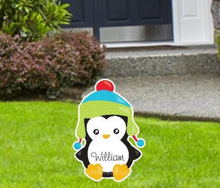 Personalized Penguin Christmas Yard Sign: Holiday Lawn Outdoor Decoration