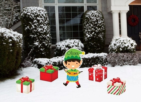 Personalized Christmas Elf Yard Sign Set: Holiday Lawn Ornament - Outdoor Decor