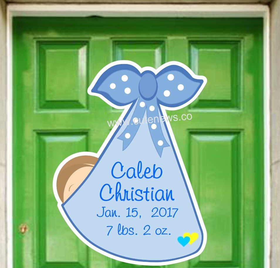 Custom Baby Announcement Sign: Birth Stats Keepsake, Stork Door Hanger