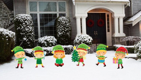 Multicultural Elf Yard Signs: Christmas Lawn Decor with Metal Stakes