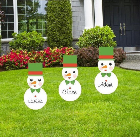 Personalized Snowman Yard Sign Set: Christmas Lawn Ornament, Outdoor Decor
